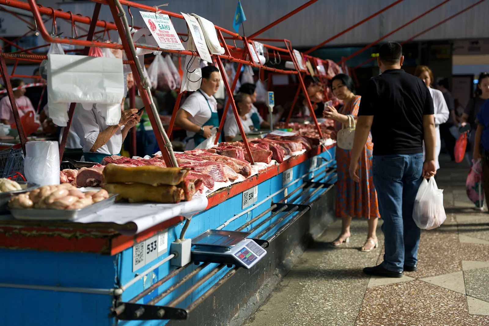 Meat section at Green Bazaar in Almaty