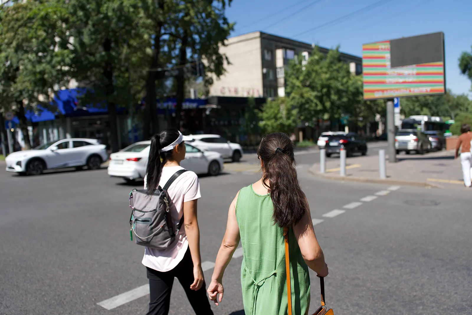 Walking with our local guide in central Almaty