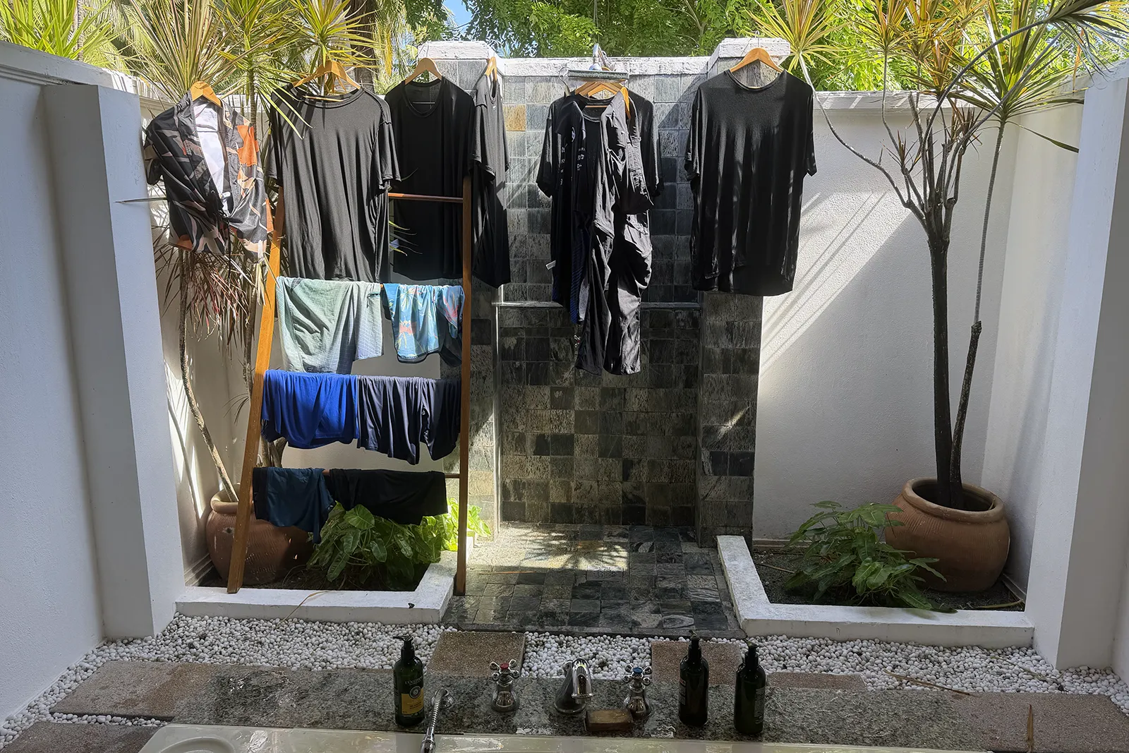 Clothes drying in our bathroom at Niva Kurumba Maldives