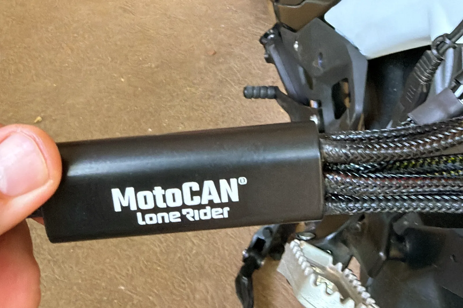 Lone Rider MotoCAN accessory controller installed on a BMW R 1300 GS