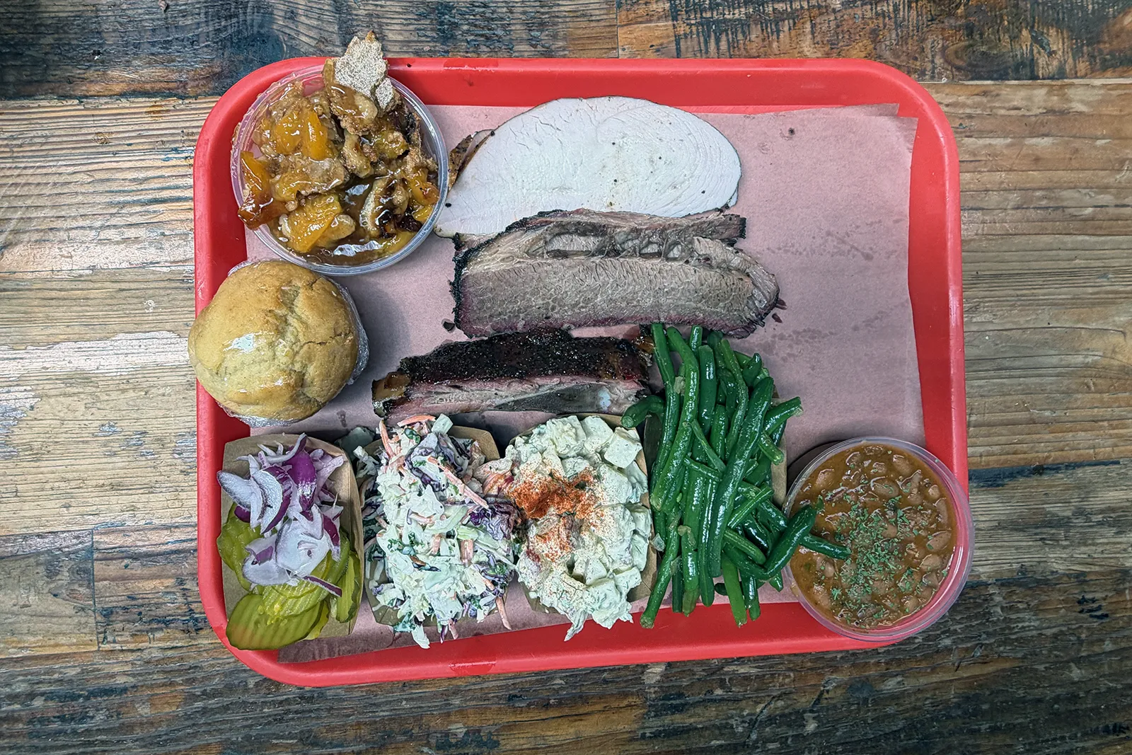 Our barbecue tray at Terry Black’s in Dallas
