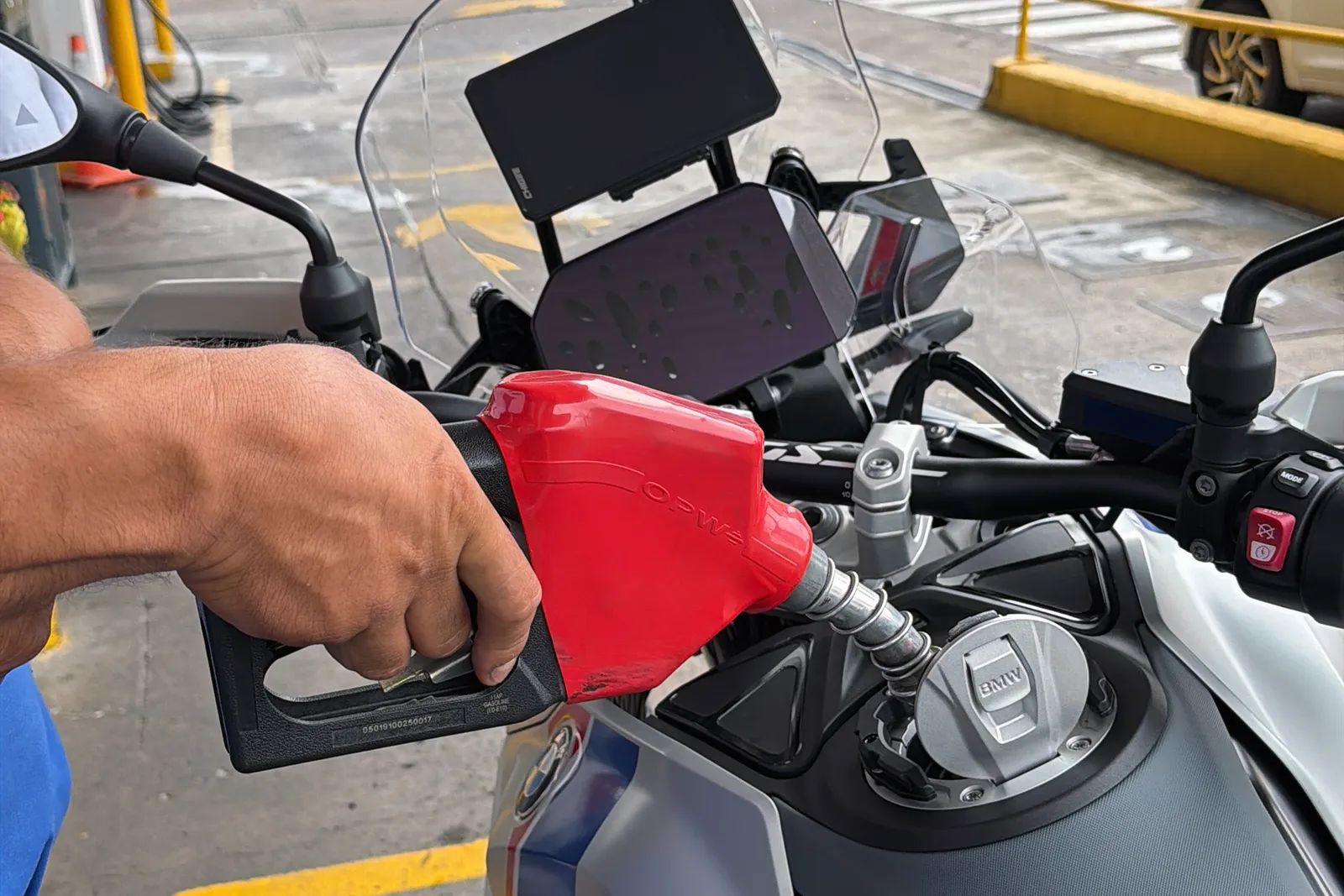 Refueling a BMW R 1300 GS ASA in Costa Rica